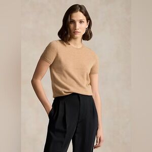 New Polo Ralph Lauren cashmere short sleeve crew neck sweater in camel
